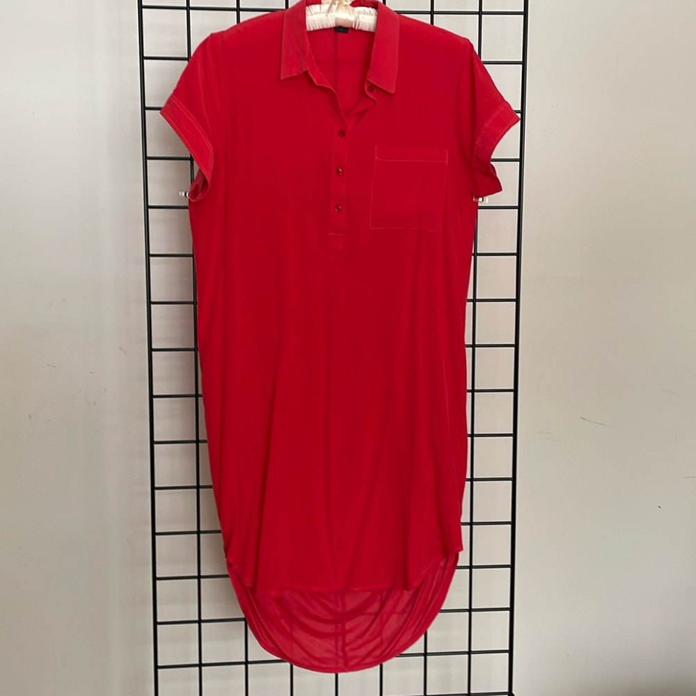 AX Armani Exchange Red Silk Shirt Dress Size 10 High Low Hem